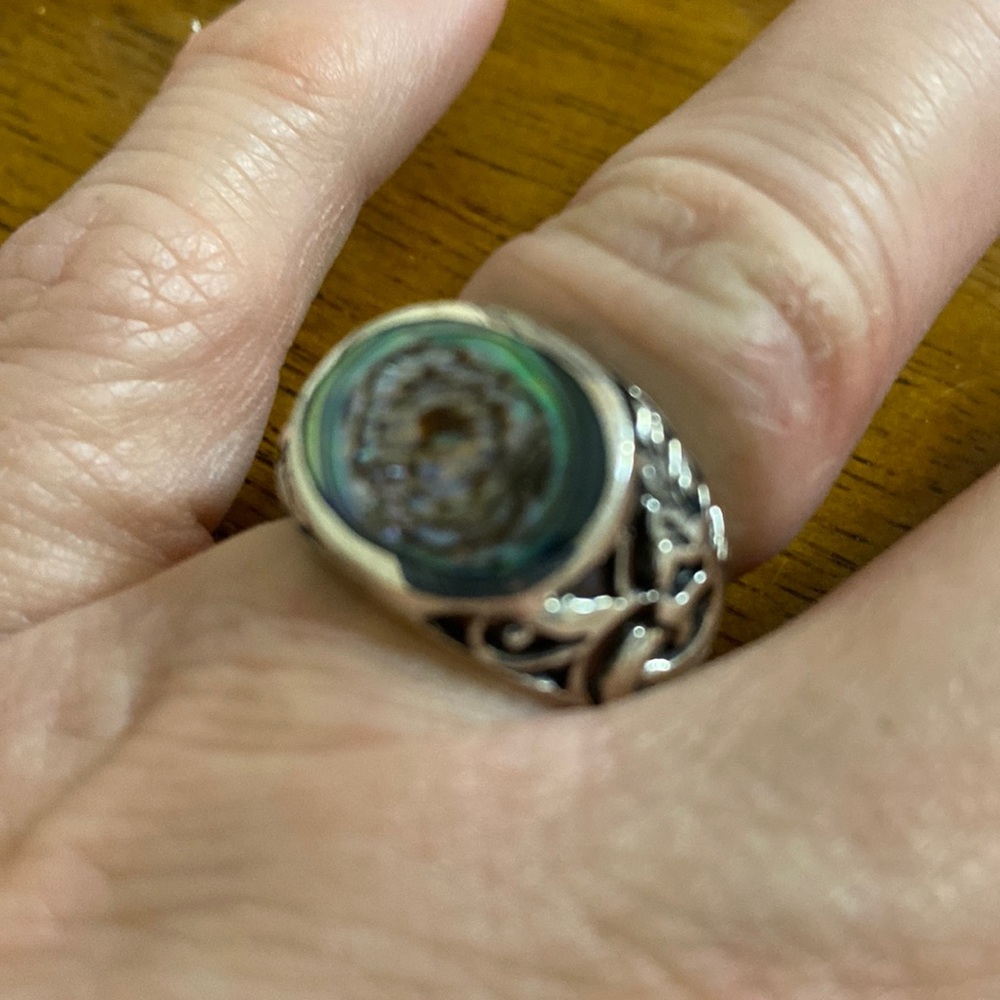 Abalone Shell Sterling Silver Ring Size 6 - image 1